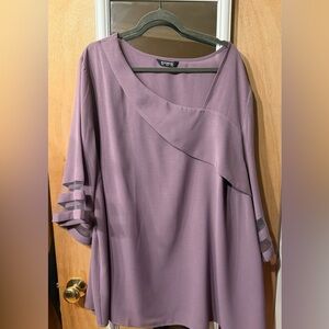 BloomChic Sheer Sleeve Patchwork Asymmetrical Neckline Blouse